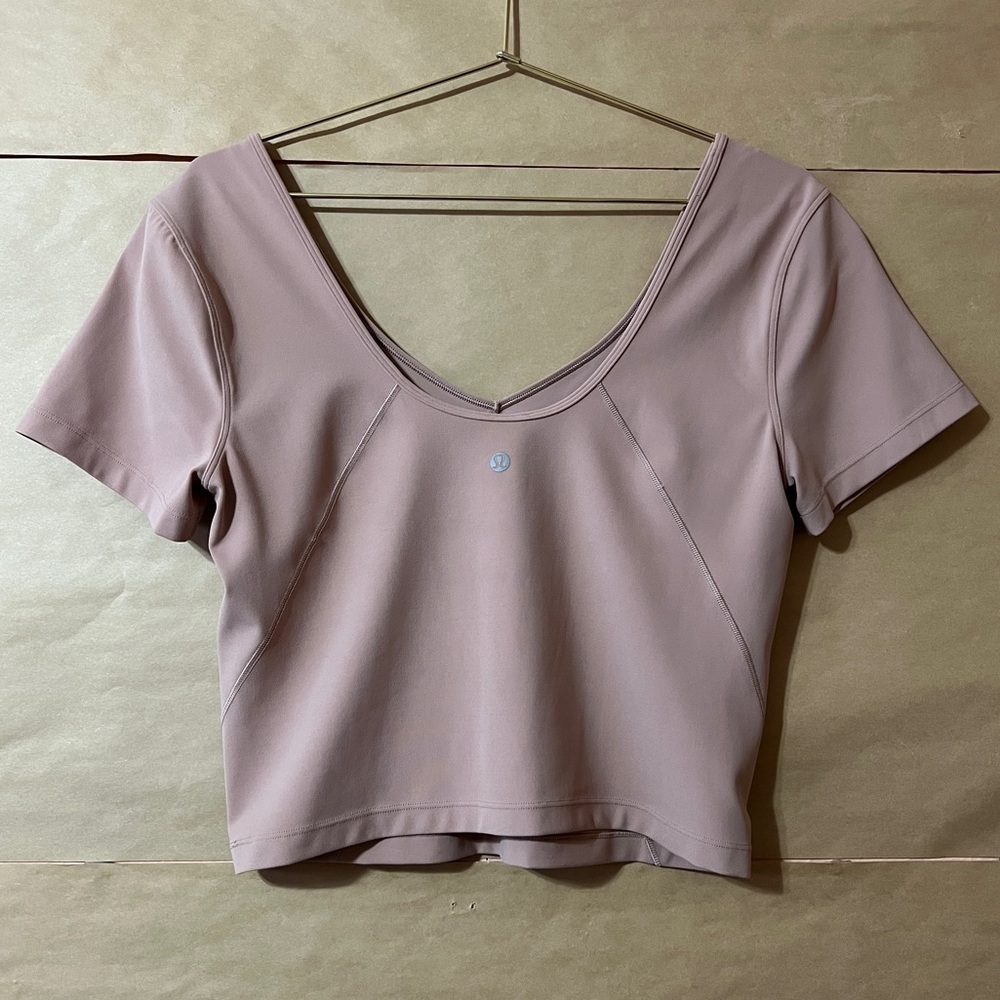 Lululemon | Align T-Shirt V-Neck Nulu Crop Top Short Sleeve Pink Clay Size 10 - Picture 7 of 9